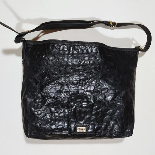 Ferre Original Vintage 90s Black Leather Shoulder Bag used