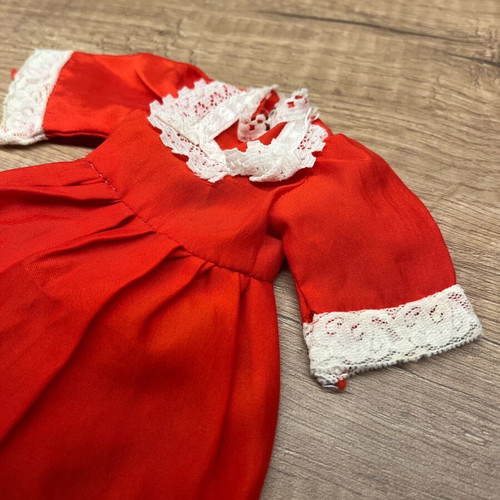 Vintage red dress for old doll with lace like new