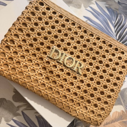 Christian Dior Beauty Trousse Pouch limited edition beige with metallic logo, new