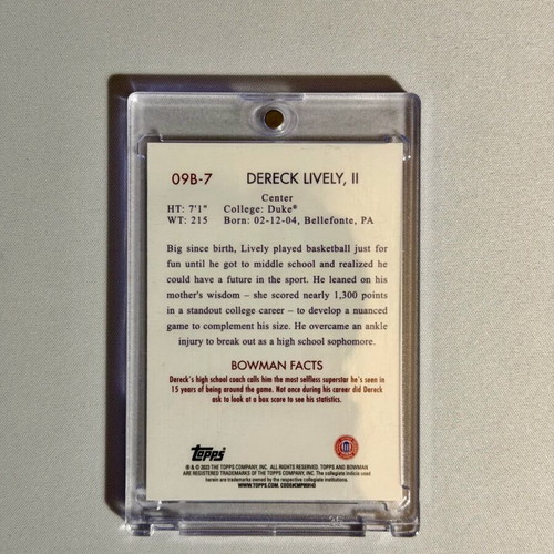 Bowman University Chrome Card 2022-23 #09B-7 Dereck Lively II new