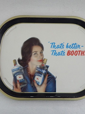 Μεταλλικός δίσκος διαφήμισης Booths Dry Gin μεταχειρισμένος, δεκαετίας '50-'60