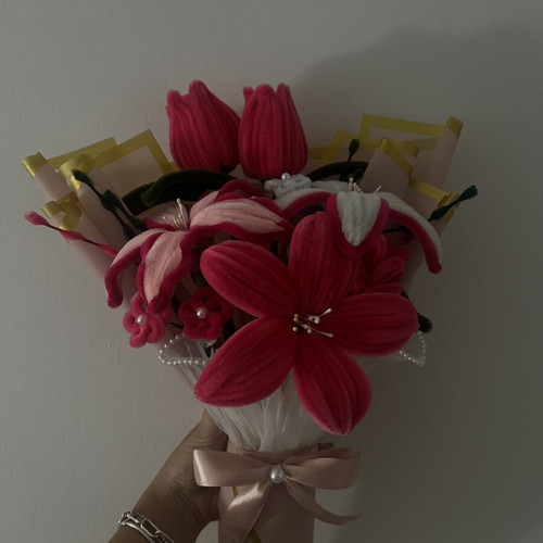 Handmade flower bouquet made of chenille wire