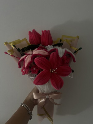 Handmade flower bouquet made of chenille wire