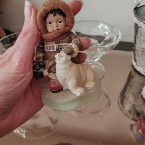 Shine Resin Figurine child with polar bear like new vintage