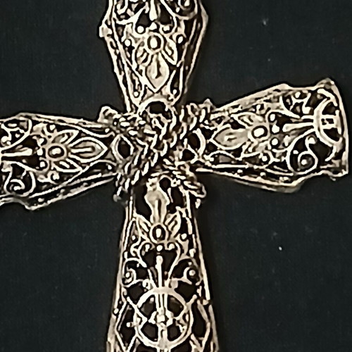 Vintage silver cross pendant with filigree design, Byzantine style