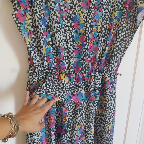 Authentic 80's midi dress with lining, elastic waist, like new, multicolor