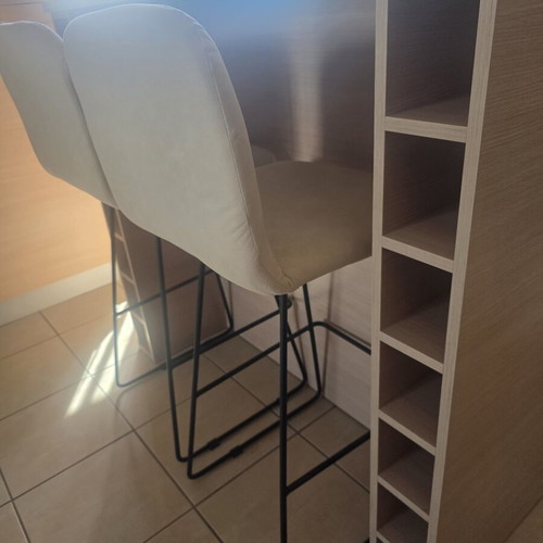 Island with bar stools like new, custom MDF design, storage and wine racks