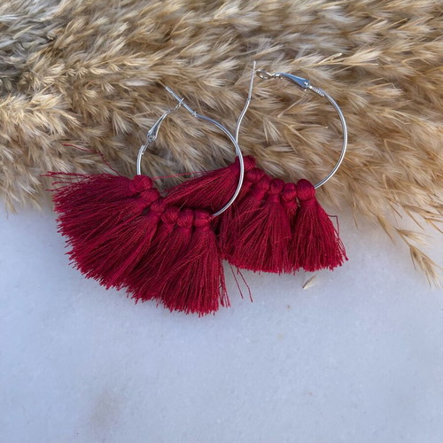 Hoop earrings with burgundy tassels new