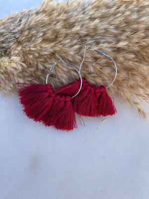 Hoop earrings with burgundy tassels new