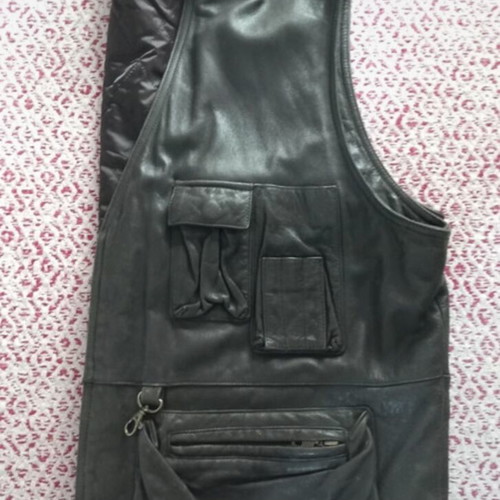 Unisex leather vest used, dark brown, XXL