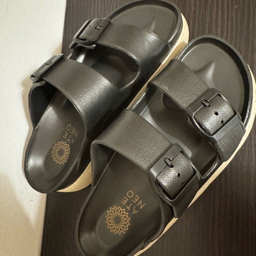 Ateneo sandals new, double strap, size 37, black and beige
