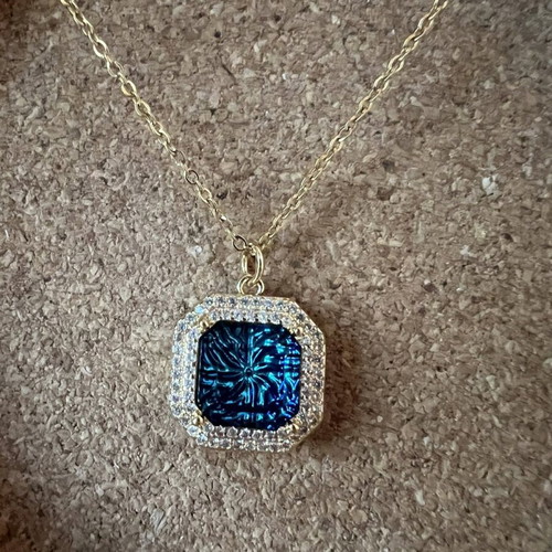 Steel necklace with large blue pendant new