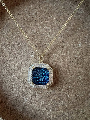 Steel necklace with large blue pendant new
