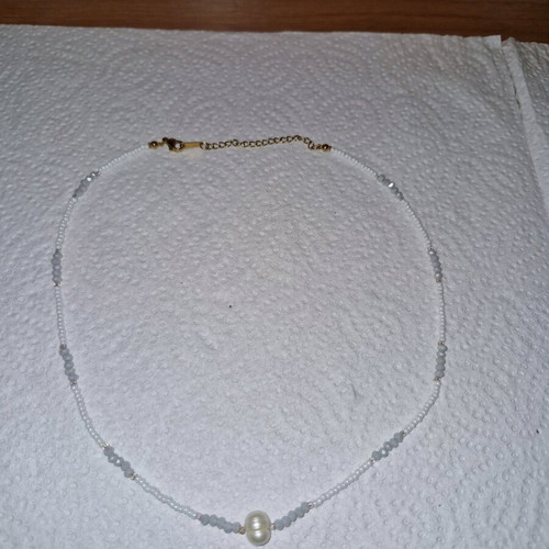 Steel necklace with pearls white new