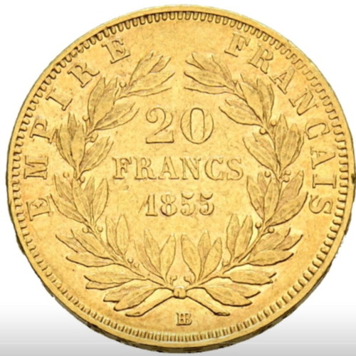 Gold Coin 20 Francs 1855 BB Napoleon III used
