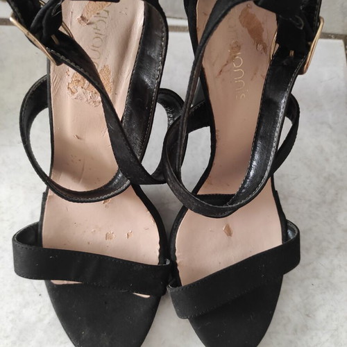 Sarigiannis sandals used, black suede, size 39, 10cm heel