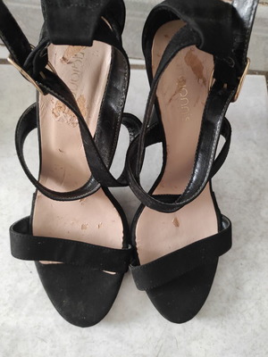 Sarigiannis sandals used, black suede, size 39, 10cm heel