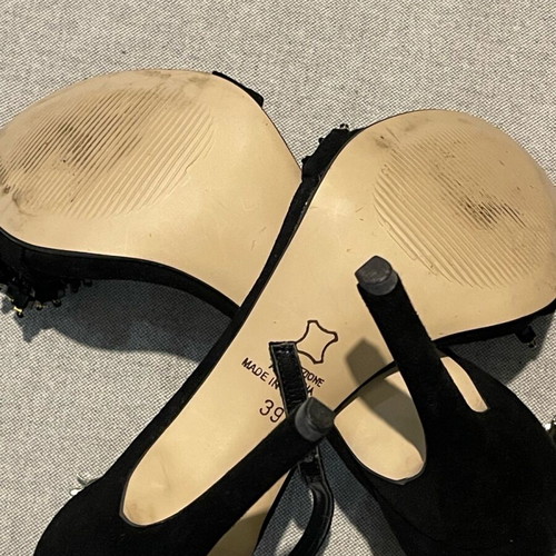 Fardoulis suede πέδιλα αφόρετα, δερμάτινα, τακούνι 11cm, μαύρο με χάντρες