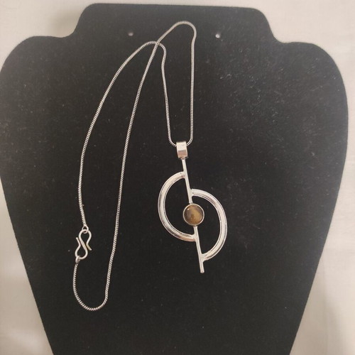 Ethnic necklace with tiger's eye stone silver plated, new, 45 cm chain