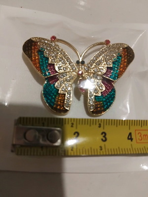 Butterfly pin with rhinestones new, multicolor 4cm