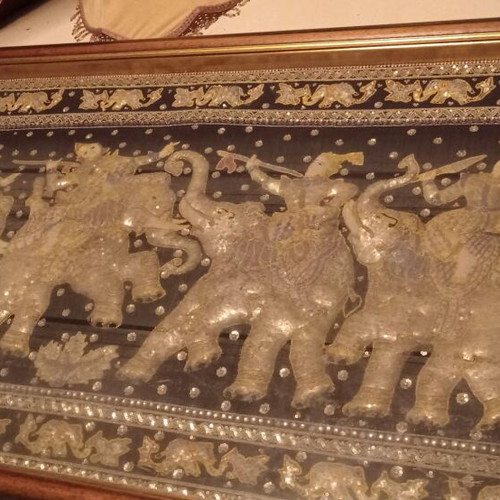 Burmese Embroidered Burma Like New with Warriors and Elephants in Frame