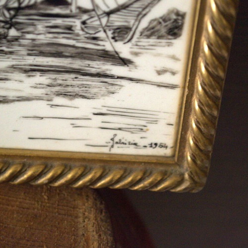 Mediterranean Coastal Ceramic Tile Plaques used, pair 1954
