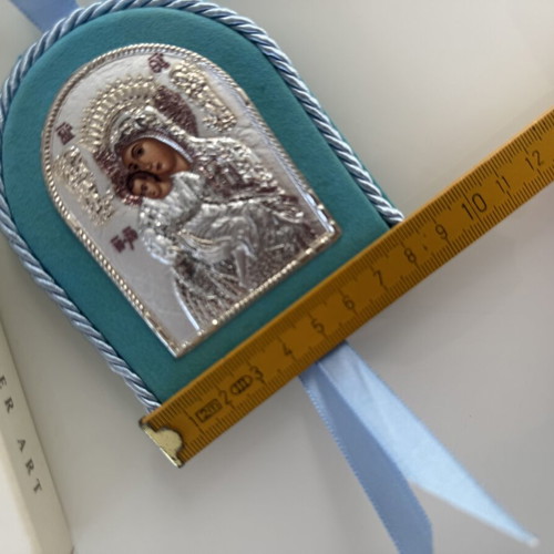Silver Hanging Baby Cradle Icon Boy Panagia Axion Esti with Christ new
