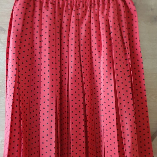Lussile red pleated skirt with black polka dots, like new