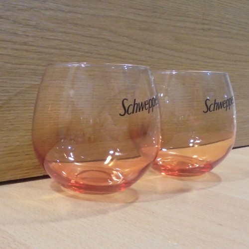 Schweppes soda promotional set of two colored glasses new