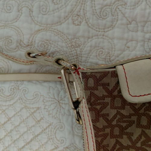 DKNY crossbody bag used, beige and brown with leather strap