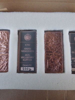 Collectible copper bars 4 x 500g, new, handcasted 999/1000