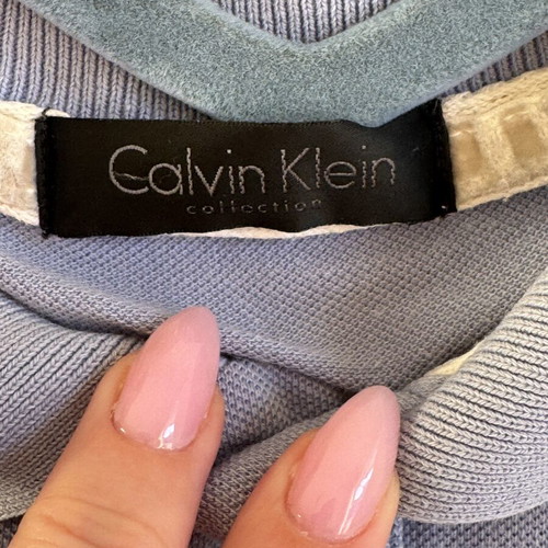 Calvin Klein men's polo shirt like new, blue striped, cotton