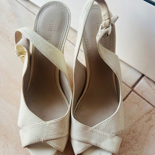Nine West cream platform peep-toe heels with cork look