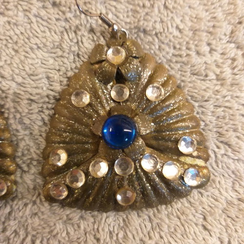 Triangle-shaped vintage brass dangling earrings used, 1970s style