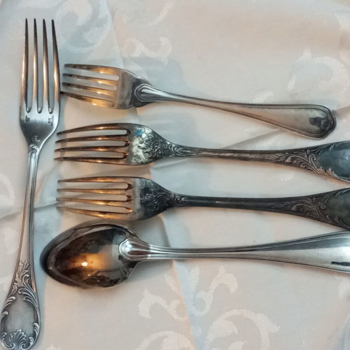Christofle Marley silver plated forks set 44 pieces used, inox knives