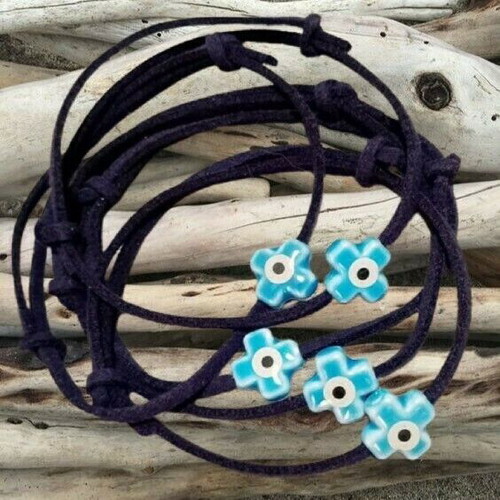 Set of 100 handmade baptism bracelets with suede cord and ceramic cross