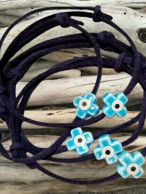Set of 100 handmade baptism bracelets with suede cord and ceramic cross