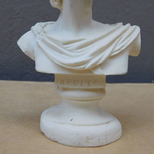 Decorative Apollo Bust used, 11.5 cm, alabaster-style resin