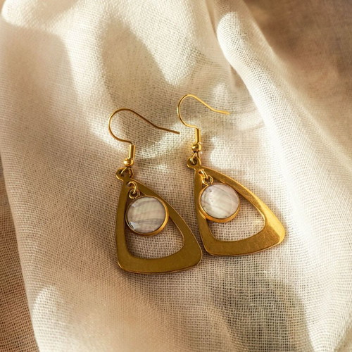 Artisan earrings new, gold-plated stainless steel with white detail