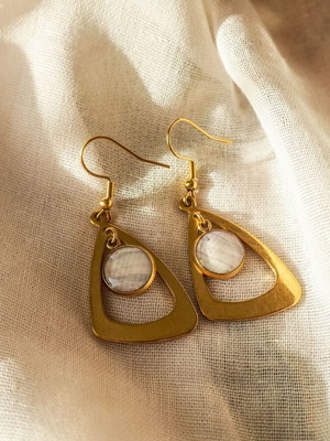 Artisan earrings new, gold-plated stainless steel with white detail