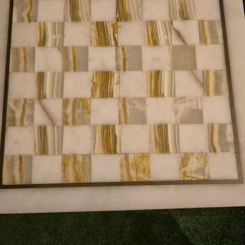 Chess set used, onyx green and white, 24x24 cm