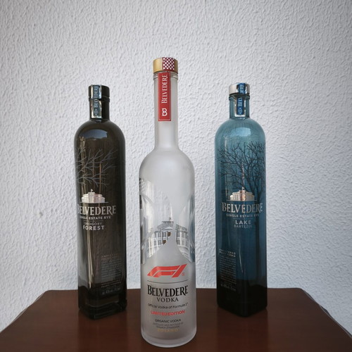 Belvedere vodka collectible bottle set, Formula 1 Limited Edition, Smogory Forest & Lake Bartężek