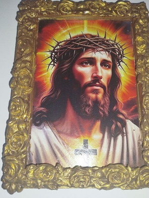 Jesus Christ image new, handmade with clay 14x18 cm