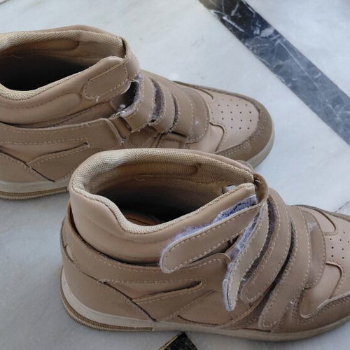 Beige women's ankle boots with velcro, size 38