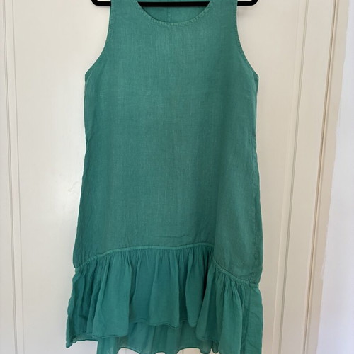 Puro Lino Italian Linen Midi Dress emerald green, like new