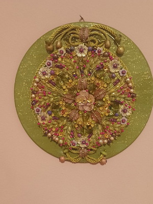 Handmade wall frame with beads mixed media art