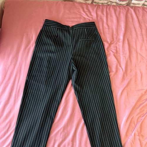 Striped pants with belt at waist like new, size 38, black