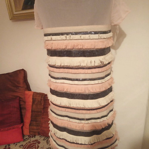 Dress with fringes and sequins used, size M, multicolor