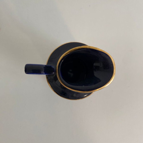 Vintage cobalt blue jug with gold floral decoration, 14 cm, like new