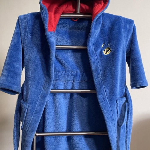 Mothercare velour children's robe used with superhero design age 4-6 blue and red